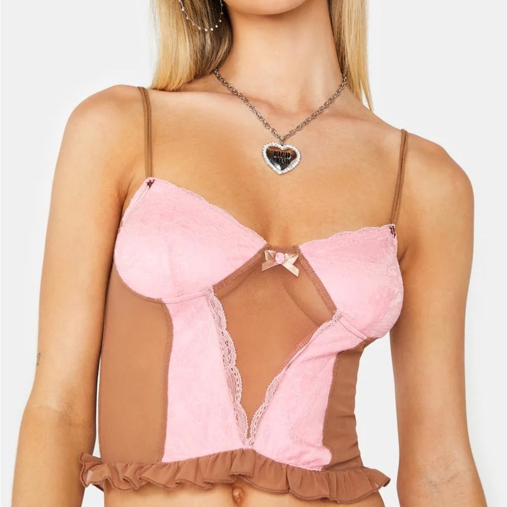 Vintage retro Y2K nude mesh pink lace corset